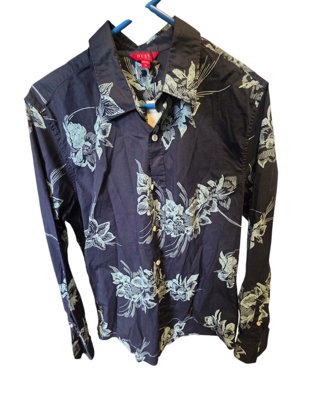 Guess Navy Blue Floral Long-Sleeve Button-Down Shirt